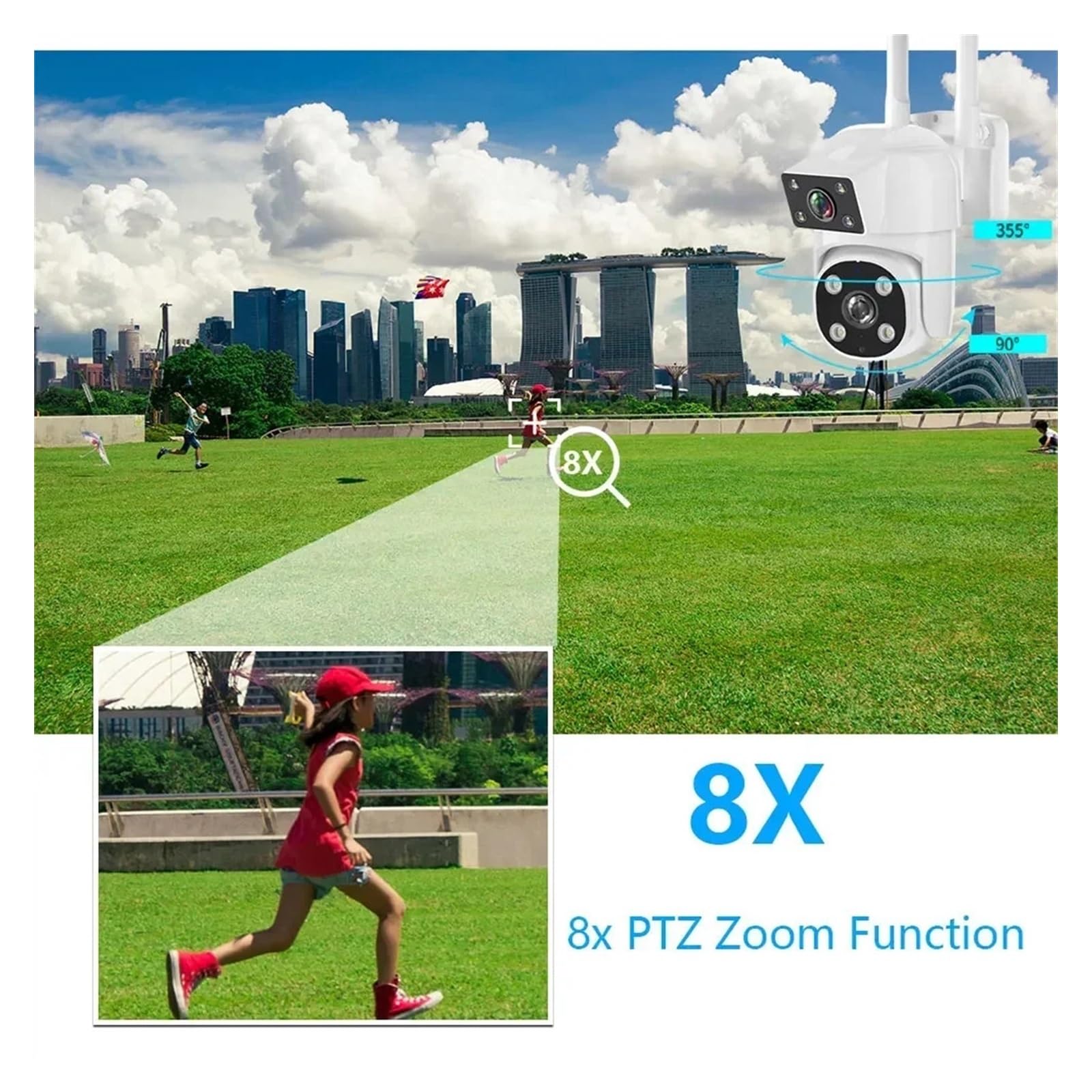 Telecamere di sicurezza, 8 MP, zoom 4K, doppia lente con schermo, rilevamento umano, tracciamento PIR, wireless IP66, sorveglianza esterna per uso esterno (8 MP aggiungere scheda 128 G)