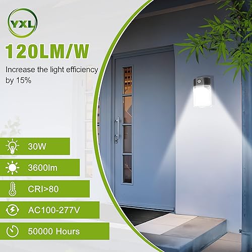 Miniatura 2 de YXL Paquete de 4 luces LED de pared de 30 W y 3600 lm con fotocélula del atardecer al amanecer, AC100-277V 5000K, luces LED para exteriores, IP65