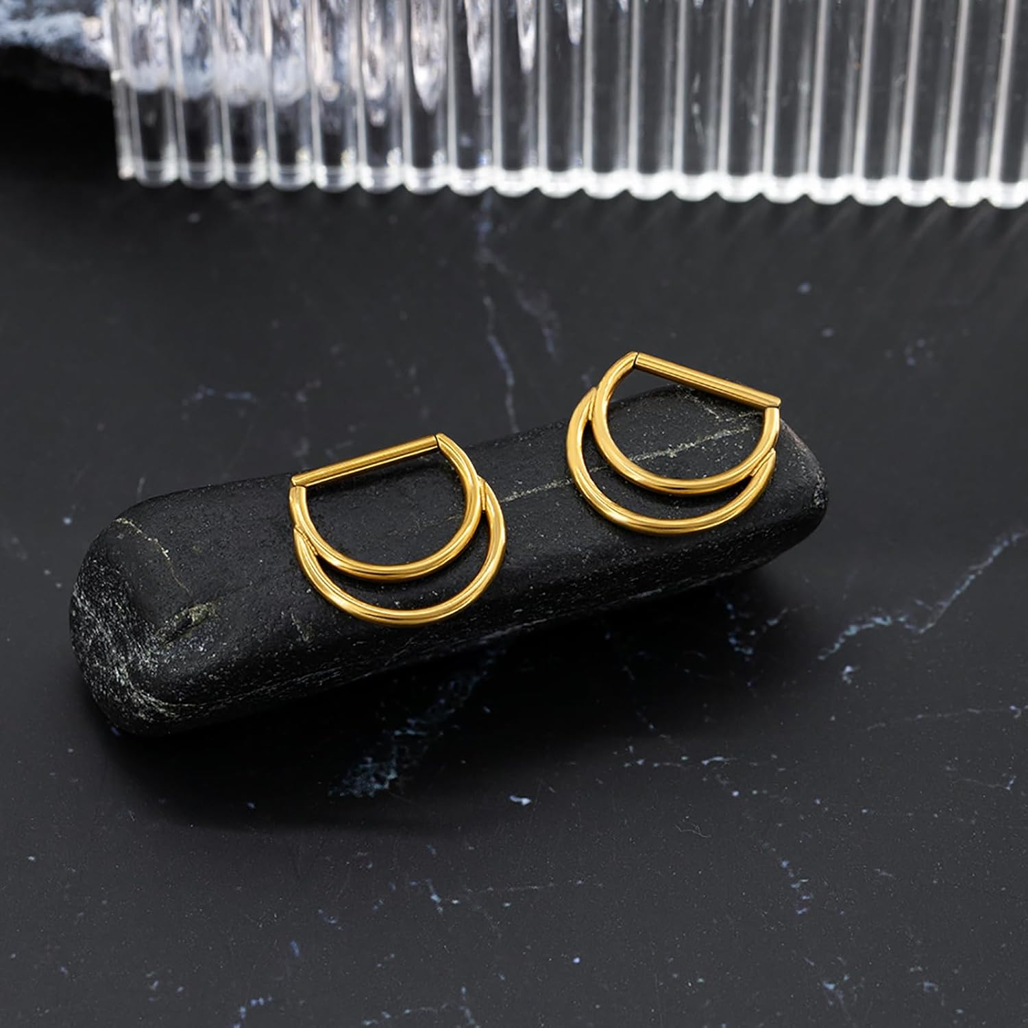 2Pcs G23 Titanium 14G Gold Nipple Piercing Jewelry D-Shape Clicker Nipple Rings for Women Men 14mm - Image 4