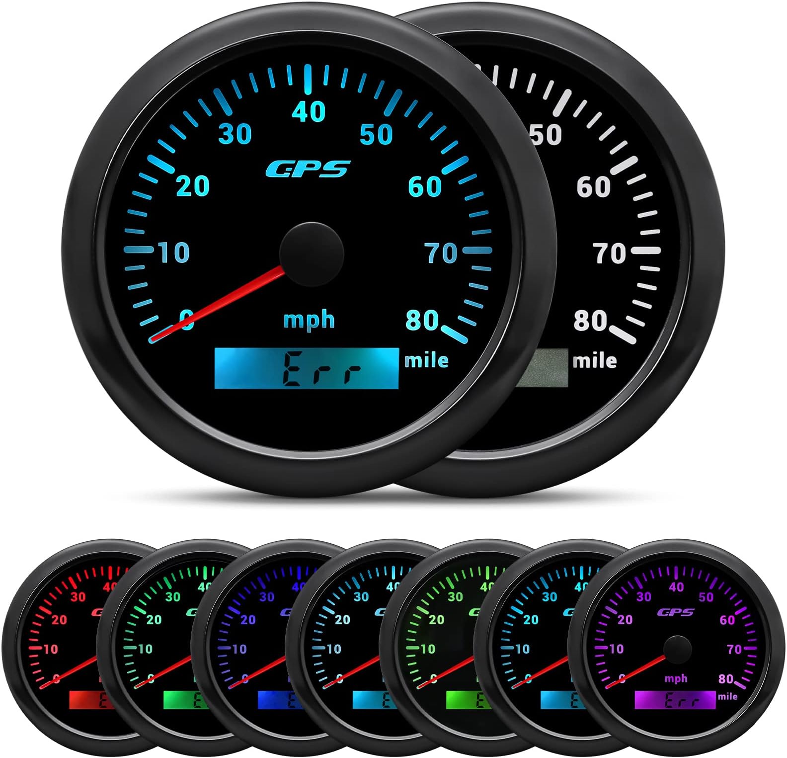 ARTILAURA GPS Speedometer 85mm 3-3/8" Digital Odometer 80MPH Speed Gauge 7 Color Waterproof for AUTO Car Marine Truck 9-32V (Black)