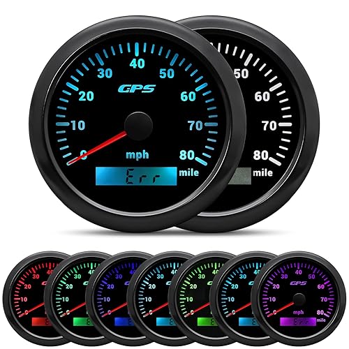 ARTILAURA Velocímetro GPS calibre 7 colores 3.346in 3-38" 0-80 MPH barco GPS Speedómetro antena de coche para auto camión marino