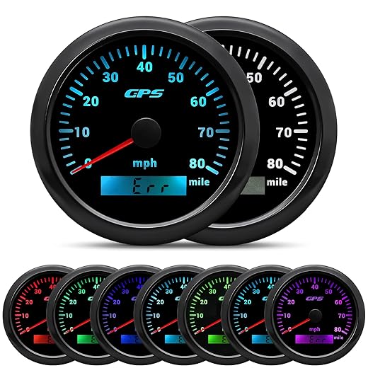 ARTILAURA GPS Speedometer Gauge 7 Color 85mm 3-3/8" 0-80 MPH Boat GPS Speedometer Car Antenna for AUTO Marine Truck