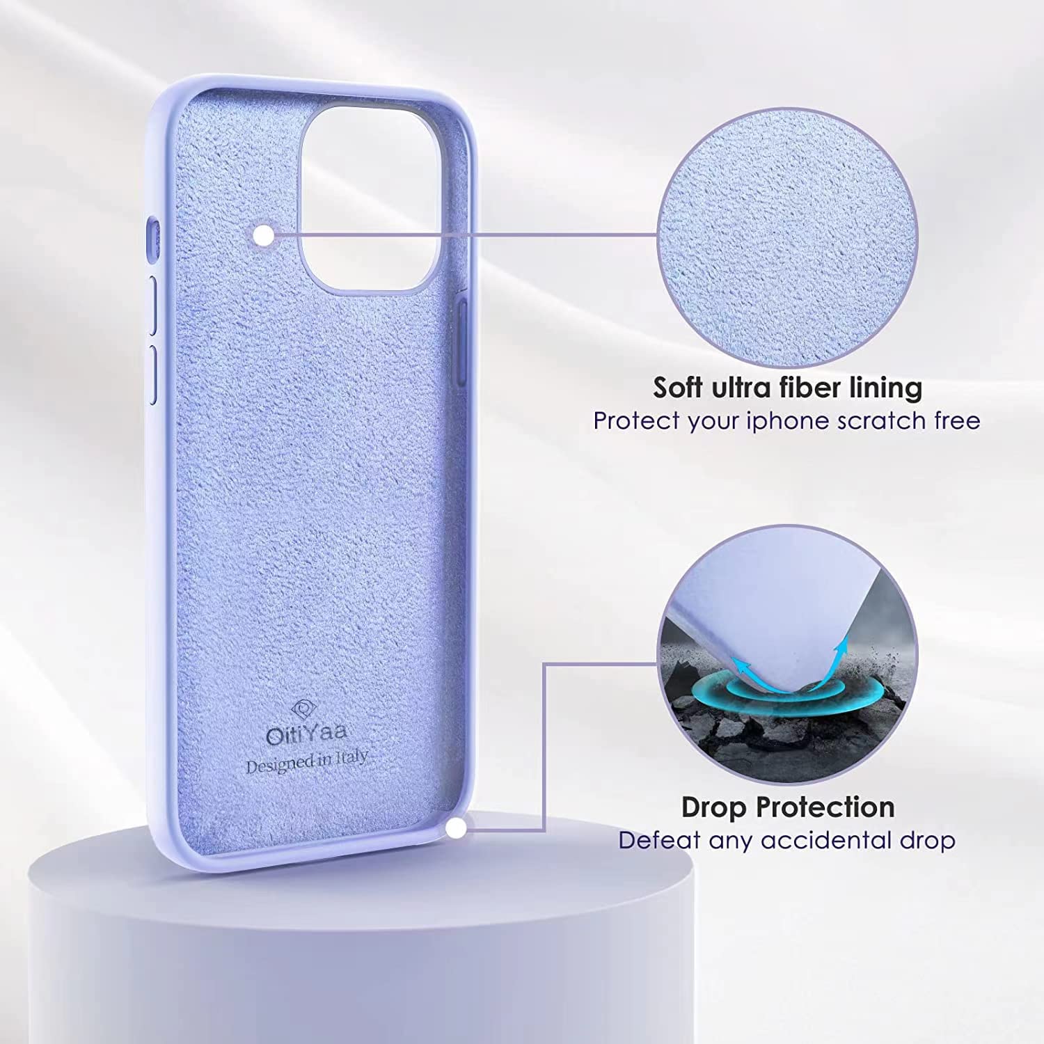 Funda De Silicona Líquida Para IPhone 14 (6.1") - Antiarañazos, Con Forro De Microfibra, Color Gris Lavanda - Delgada Y Protectora