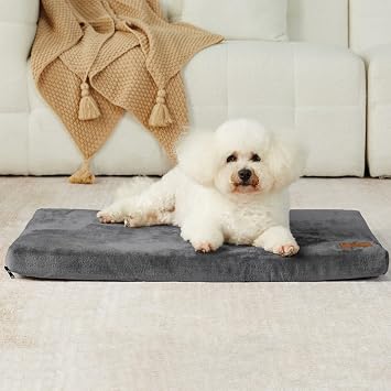 LIORCE Dog Bed for Small Dogs - Puppy Dog Crate Pad with Removable Washable Cover and Waterproof Lining - Memory Foam Dogs Kennel Mat - Reversible Pet Bed Cool & Warm, 24 x 18, Dark Grey