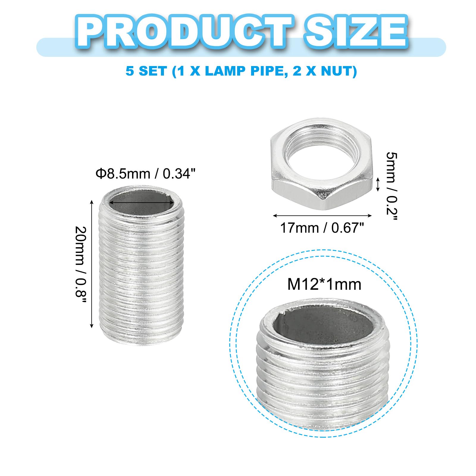 PATIKIL M12 Thread 20mm/0.8" Lamp Pipe Kit with Lock Nuts - Image 2