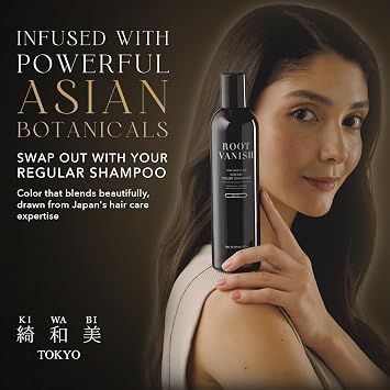 Kiwabi Black Hair Color Shampoo for Gray Coverage - Gradual Damage-Free | Natural Hair Dye Shampoo for Gray Hair for Women & Men - Gradual Color Depositing Formula - Free of Sulfates, Ammonia & PPD
