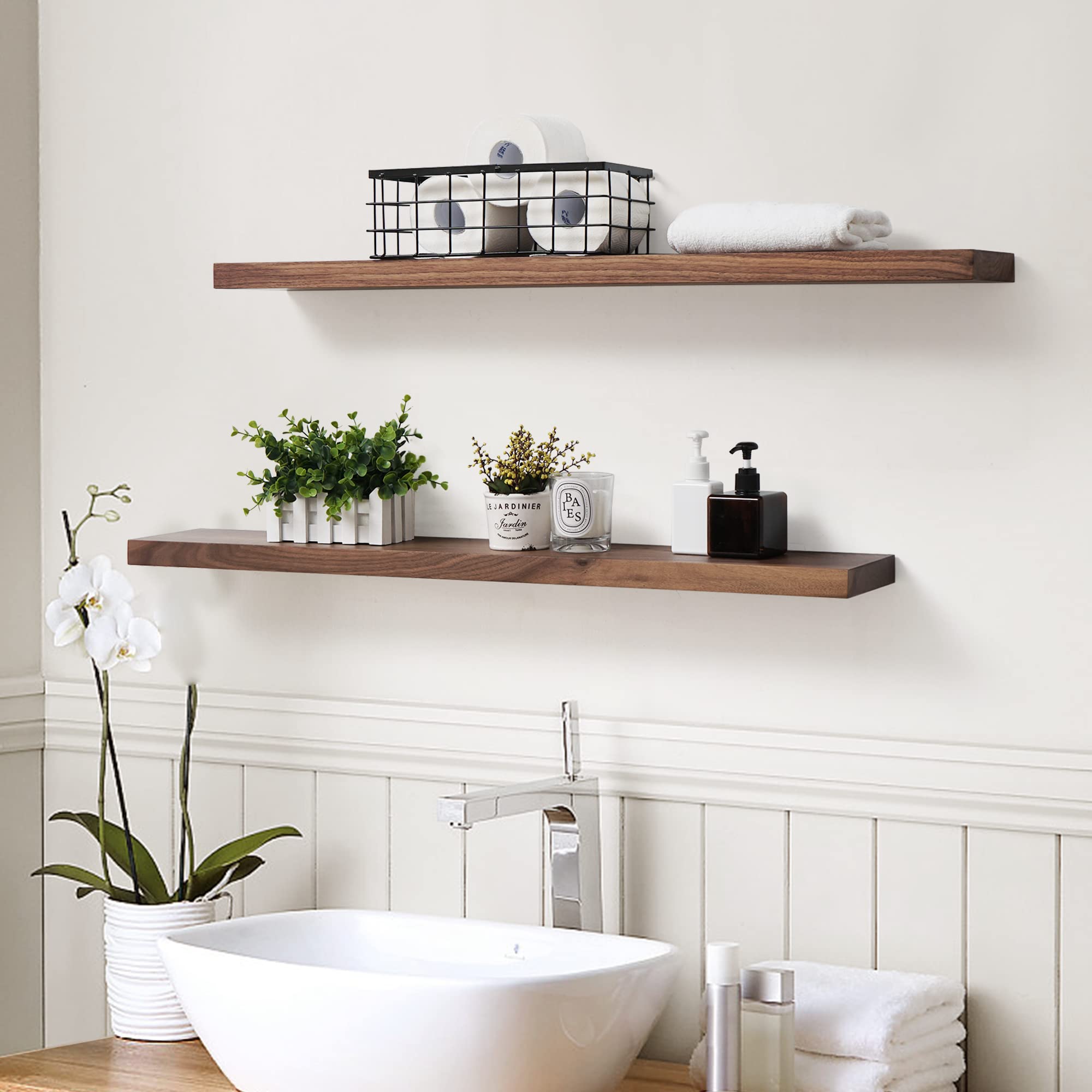 DRAKESTONE Farmhouse Floating Shelf, 2Pack, Walnut atelieryuwa.ciao.jp