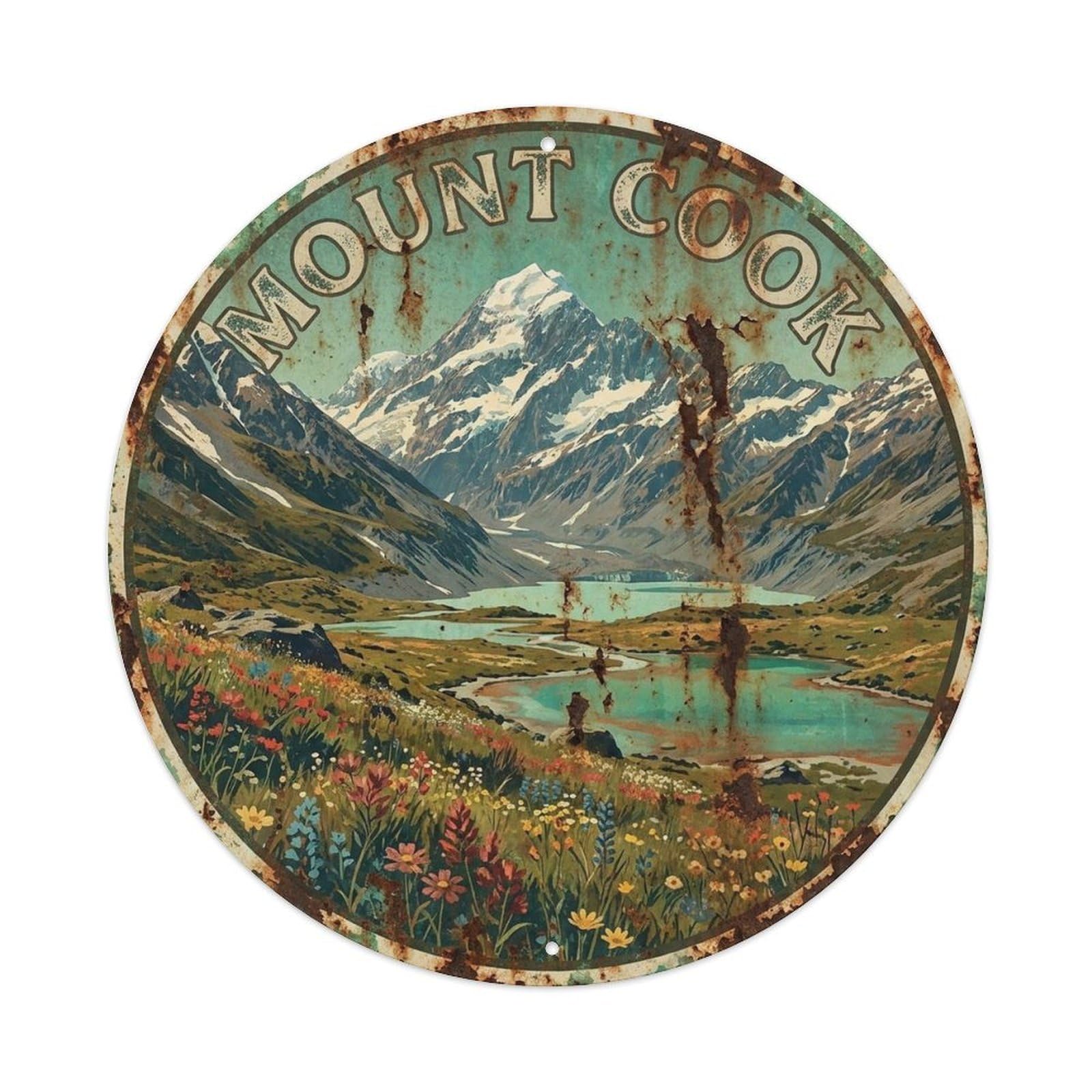 Olyhtr 8X8inch Classic Style Mount Cook New Zealand Travel Vintage Mountain Metal Tin Sign