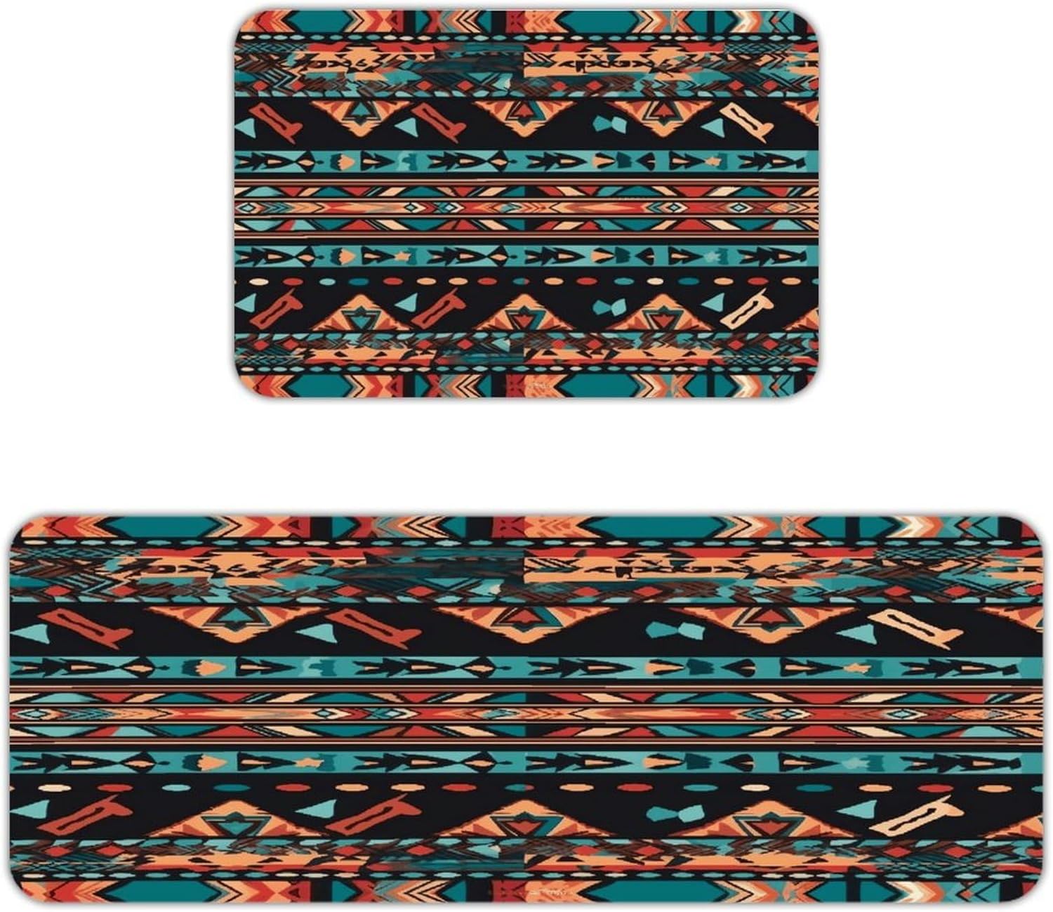 Navajo Tribal Pattern Kitchen Mat Washable Non Slip Rugs Soft Kitchen Mats for Floor Set of 2 PCS Cushioned Absorbent Runner Standing Rugs for Home Sink Laundry Office