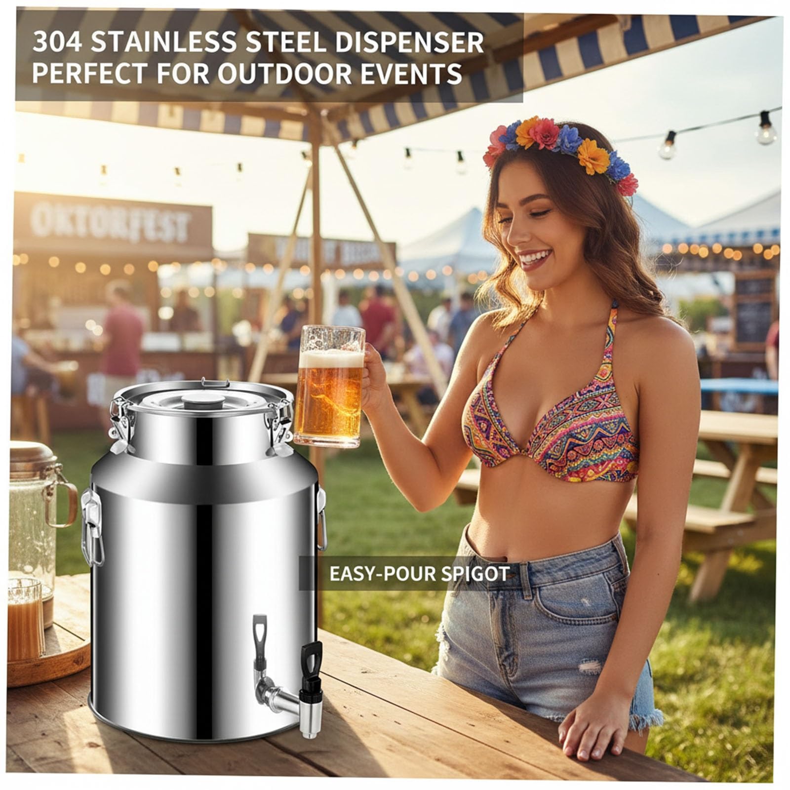 Bricco del Latte Fusto in Acciaio Inox 304 con Rubinetto, 64L 76L 88L Contenitore Alimentare con Coperchio Ermetico Antiperdita, Secchio per Conservazione Olio, Vino, Acqua e Latte
