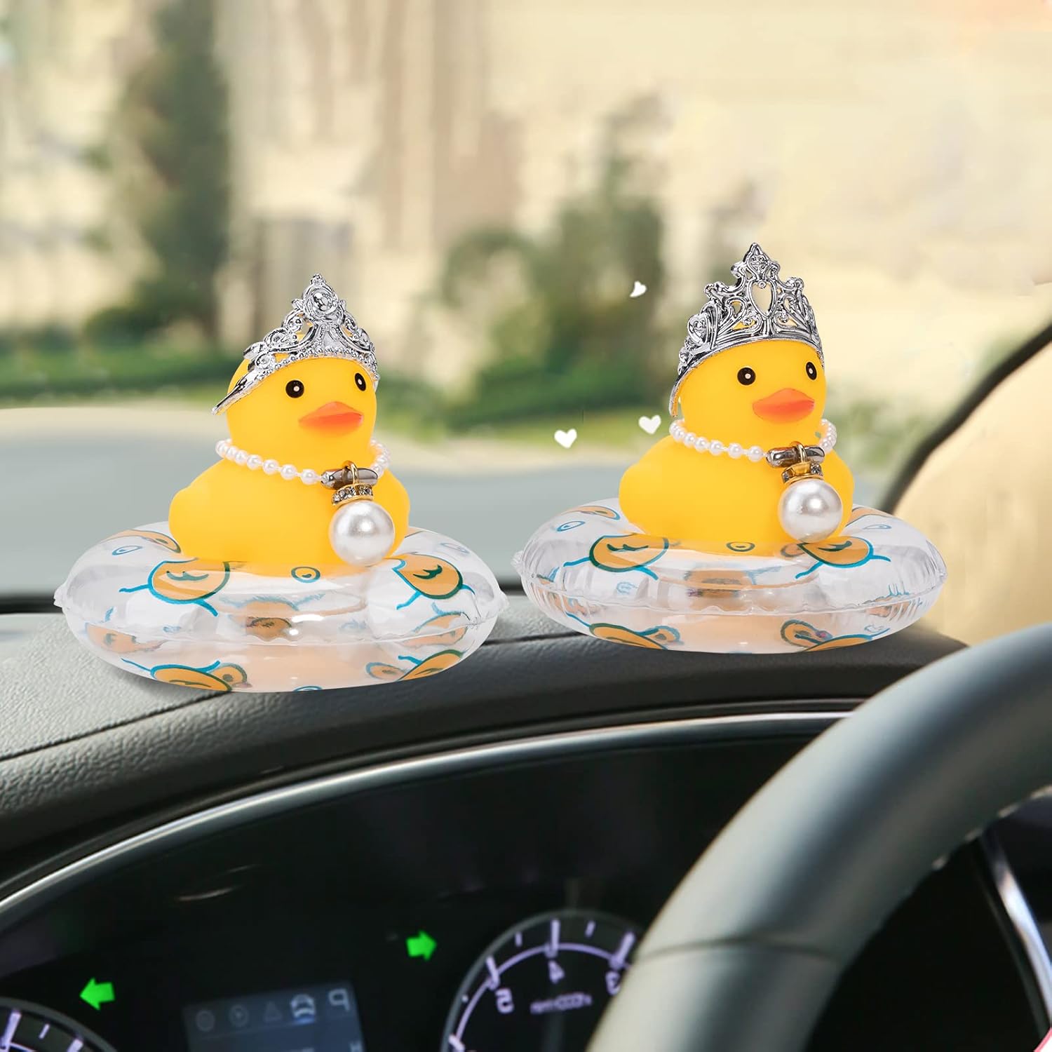 wonuu Car Duck Decoration Dashboard Ornament for Dashboard Decoration Rubber Accessories with Pearl Necklace Crown Mini Swim Ring and Sunglasses - Image 7