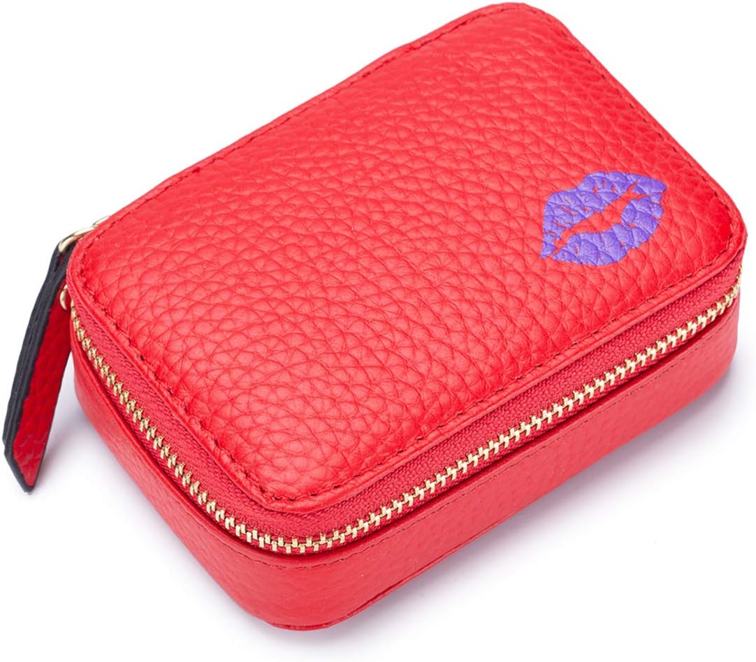 Aileder Mini Lippenstift Case Houder Doos Met Spiegel Lederen Kleine Reizen Make-up Cosmetische Pouch Tas Opslag Kit Voor Vrouwen Meisjes, Rood, S, Make-up zakje