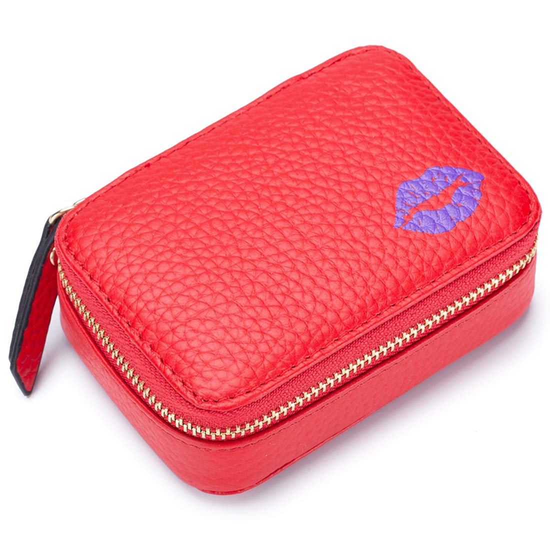 Lippenstift-Etui Mit Spiegel – Aus Echtem Leder, Für 3 Kurze Lippenstifte | Kleine Kosmetiktasche, Tragbare Make-up-Halterung