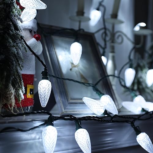 Miniatura 7 de Brizled Luces de Navidad C9 blancas, 33 pies, 50 luces LED facetadas para exteriores, luces de árbol de Navidad conectables, luces de Navidad para