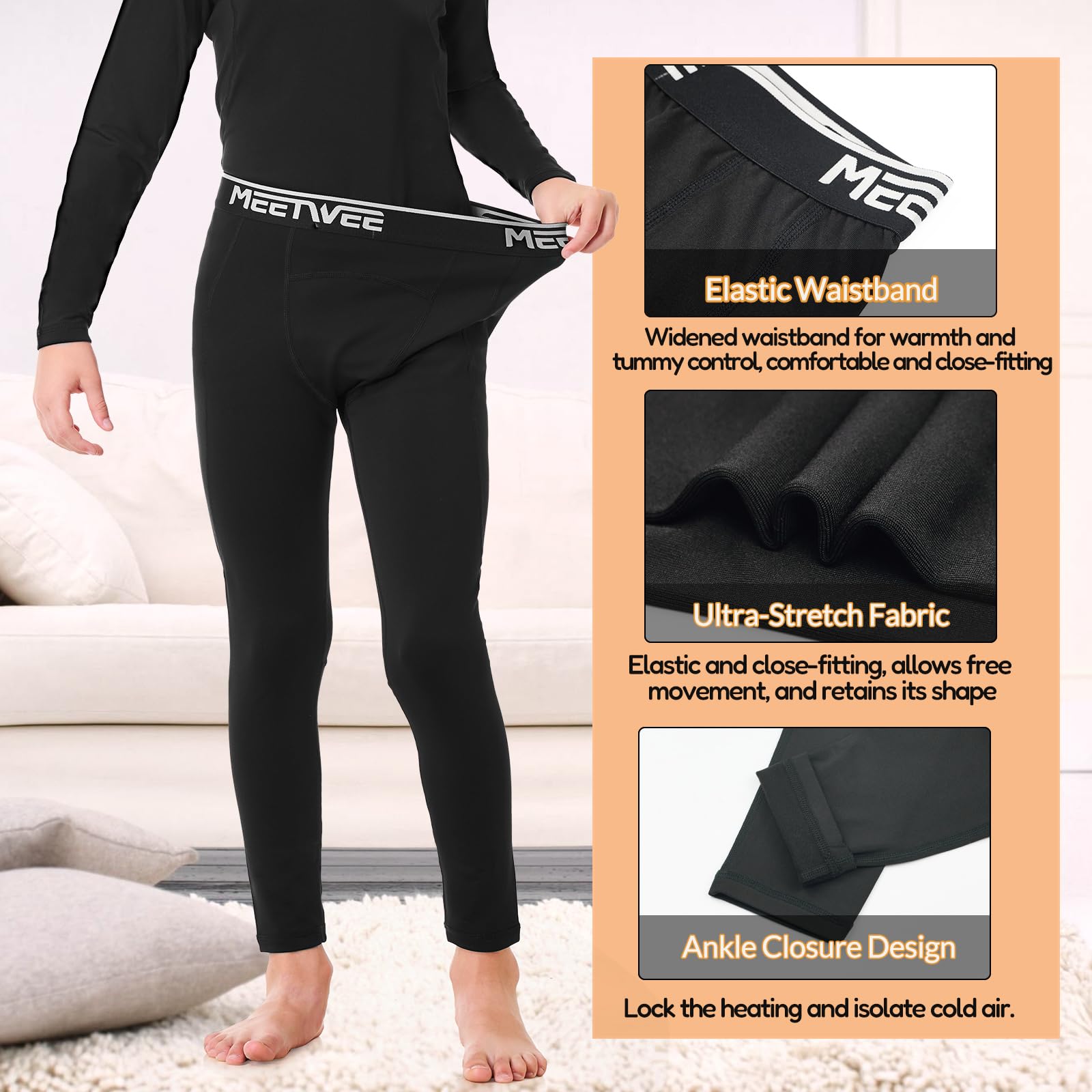MEETWEE Jungen Thermo Leggings Gefütterte Winter Leggins Mit Kinder High Waist Thermounterwäsche Dicke Warm Lange Hose