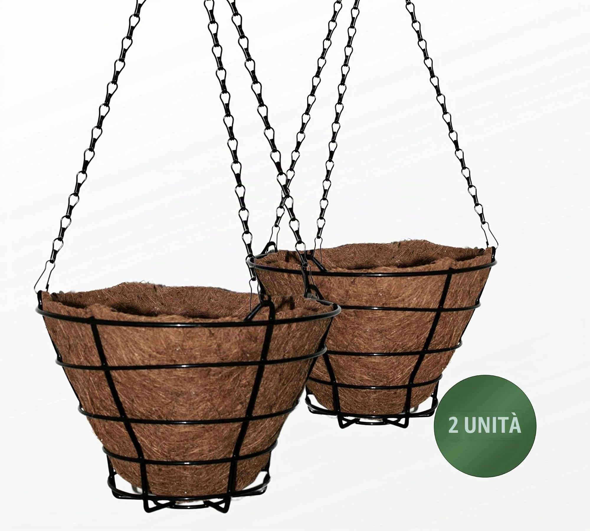 DOJA Barcelona | Vasi di Cocco da Appendere | 290 mm | Confezione 2 Pz | Fioriera sospesa con fodera in fibra di coco | Portavasi Decorazione da Giardino Verticale | Porta Vasi da Appendere Cocco