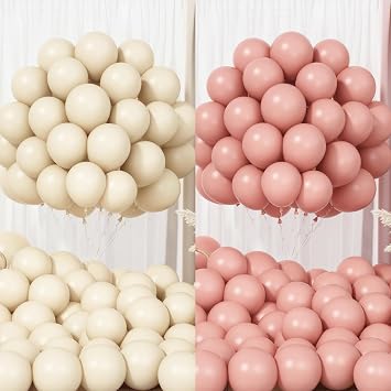 Sand White Pink Balloons, 200 Packs 5 Inch Retro Pink White Latex Balloons, Dusty Pink Beige Party Balloons, Blush Pink Ivory Helium Balloons for Boho Girls Women Birthday Baby Shower Wedding Bridal