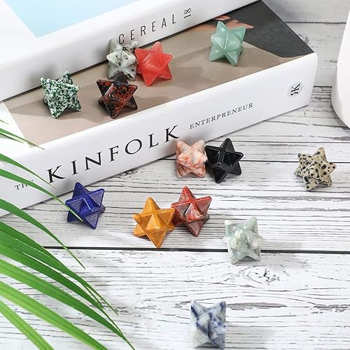 Miniatura 7 de Nuenen 25 piezas de piedras de preocupación de cristal Merkaba a granel de 0.7 pulgadas y piedra curativa tallada Merkaba estrella, piedras de