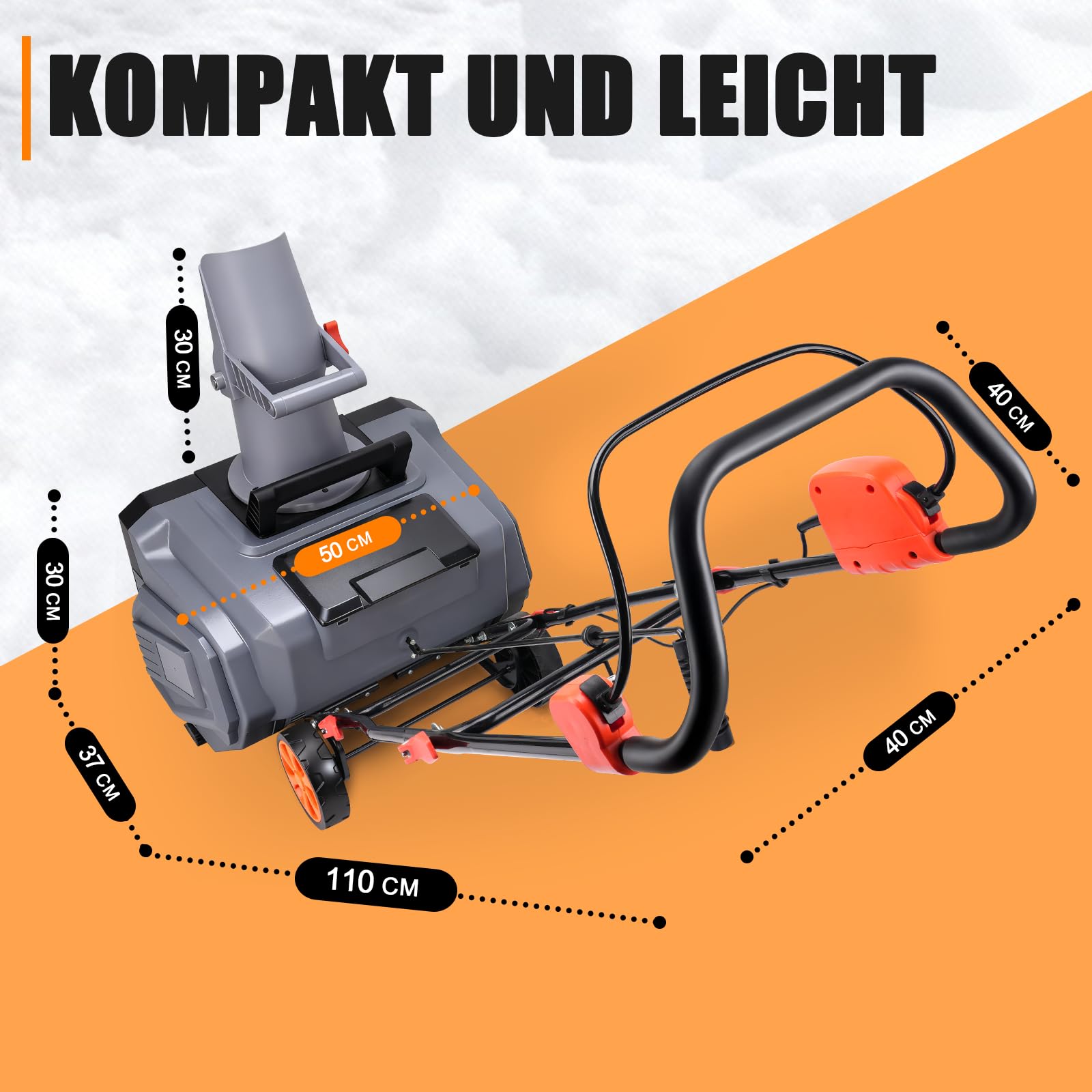 Akku-Schneefräse 40V | Brushless Motor 6000RPM | 46cm Arbeitsbreite | max. 27 cm Schneehöhe | 6m Wurfweite | 180° drehbarer Auswurfkanal inkl. 2x4Ah Akkus & Ladegerät