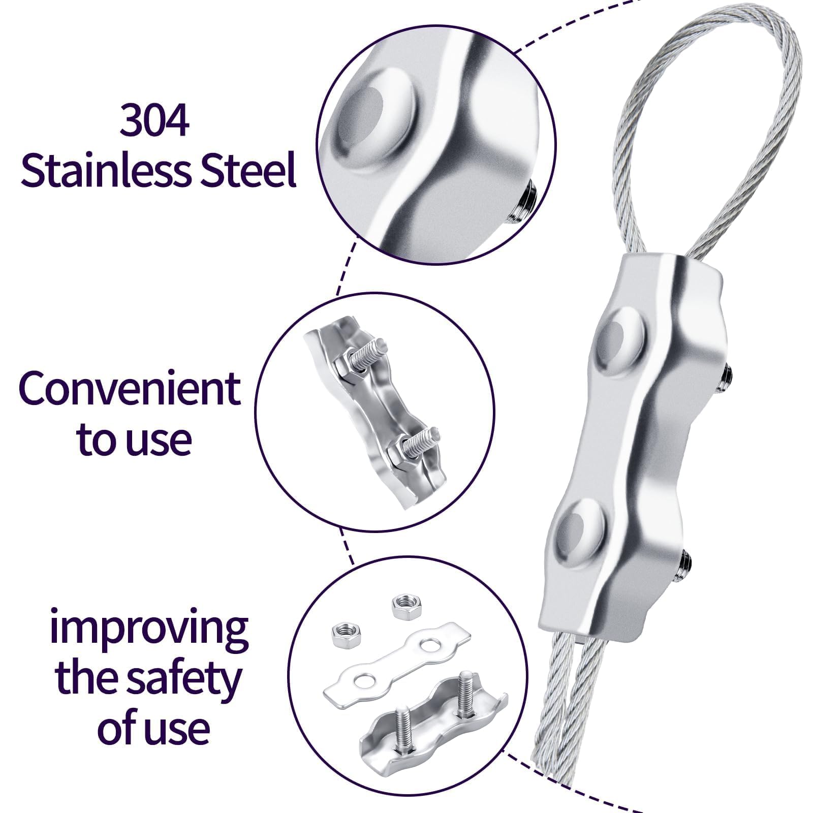 Morsetti Per Cavo Acciaio 20 Pezzi - Acciaio Inox 304, Per Recinzioni, Stendibiancheria, Sicuri E Antiscivolo - Foto 3