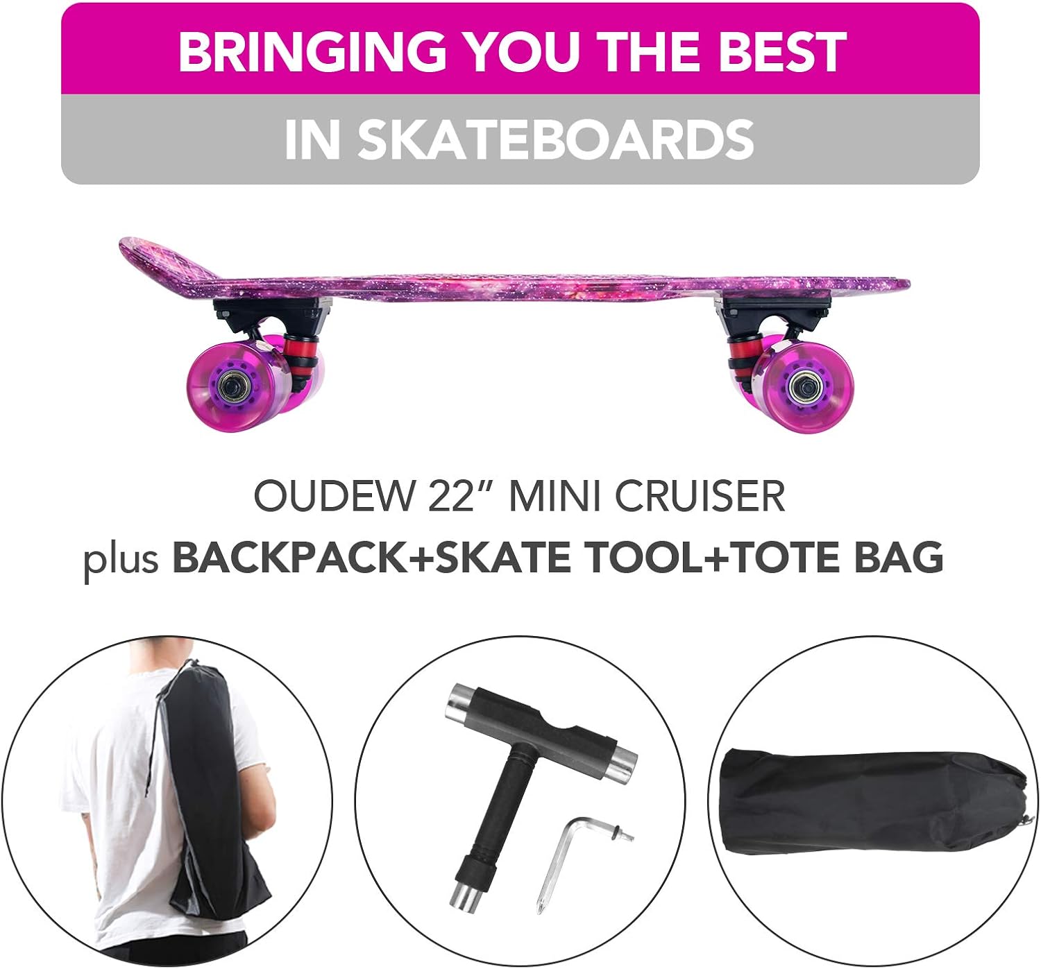 Skateboards Complete 22 Inch Mini Cruiser Retro Skateboard with Flash Wheels for Kids Boys Girls Youths Beginners
