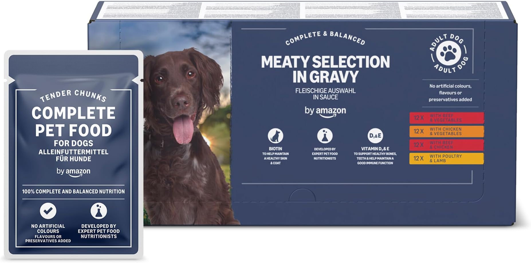 Complete Wet Food for Adult Dogs, Meat Selection in Gravy, 4.8 kg (48 pouches of 100g)