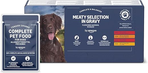 by Amazon Alimento completo per cani adulti, Selezione di carne in salsa,...