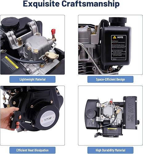 Vista 28 de Motor de gas de 7.5 HP, motor de gasolina de grado industrial de 4 tiempos, 210 CC OHV, eje horizontal, retroceso/arranque de tracción, motor