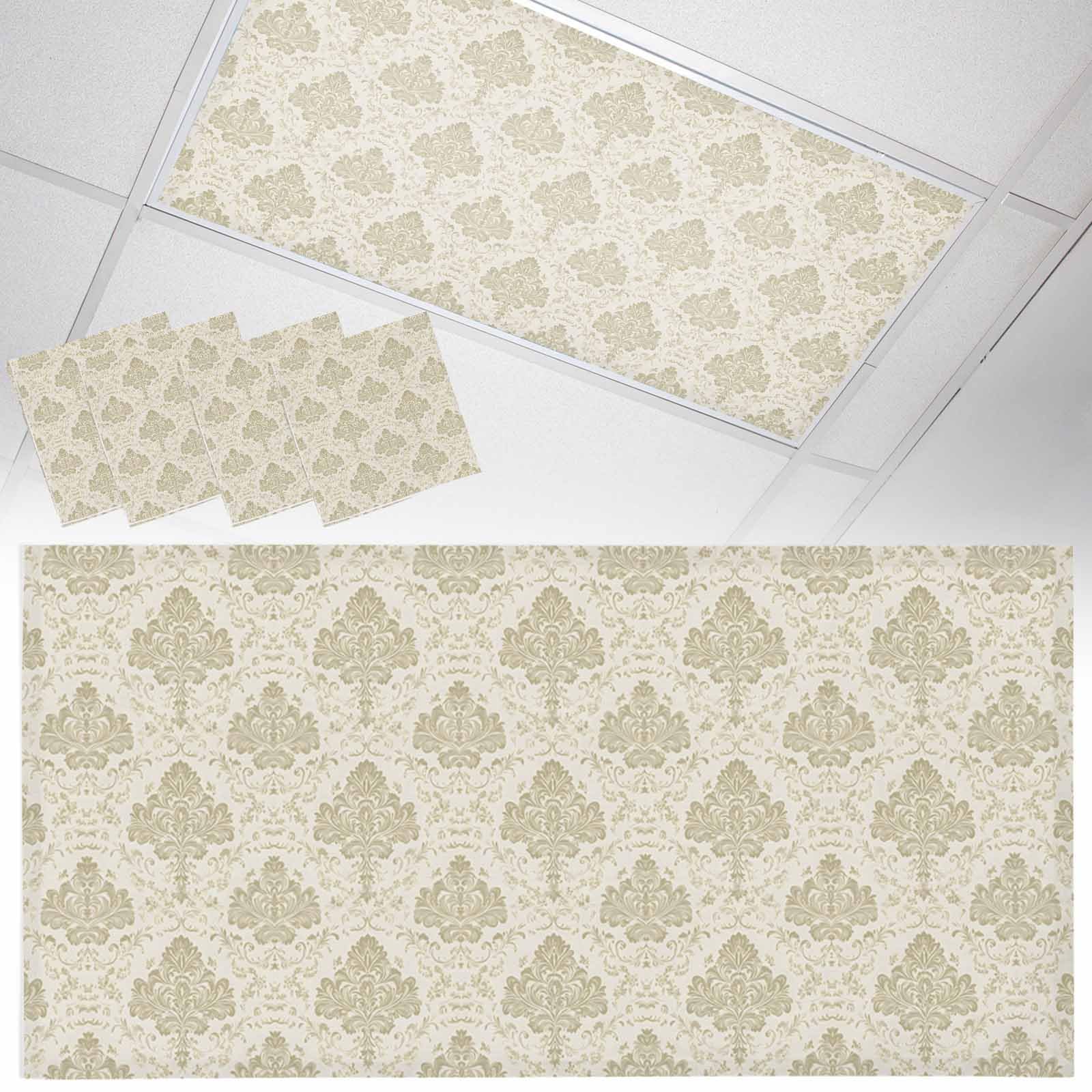 Wowouhiya 4 Pack Fluorescent Light Cover for Ceiling Lights, Beige Floral Boho Magnetic Classroom Light Filters 4x2 Feet, Vintage Ethnic Tribe Abstract Art Decorative Ceiling Shade Panel for Office