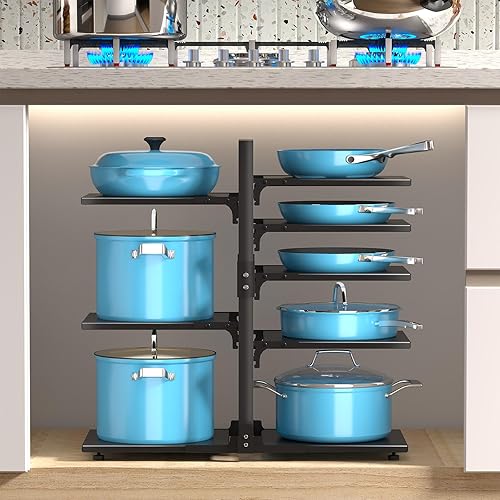 Miniatura 2 de Organizador de sartenes de 8 niveles para gabinete, organizador de ollas y sartenes a presión debajo del gabinete, adecuado para almacenamiento de