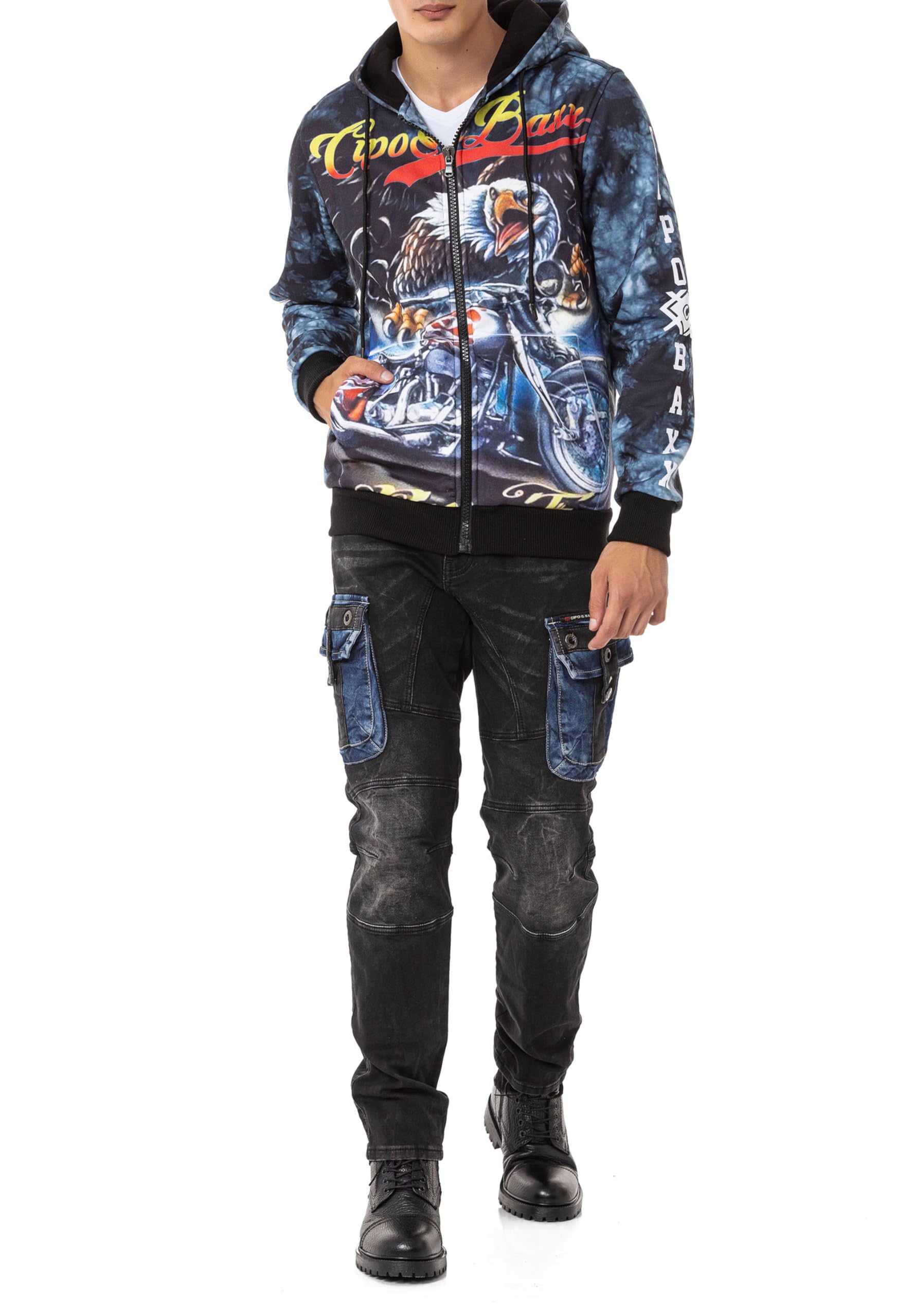 Cipo & Baxx Sudadera básica con capucha y cremallera para hombre