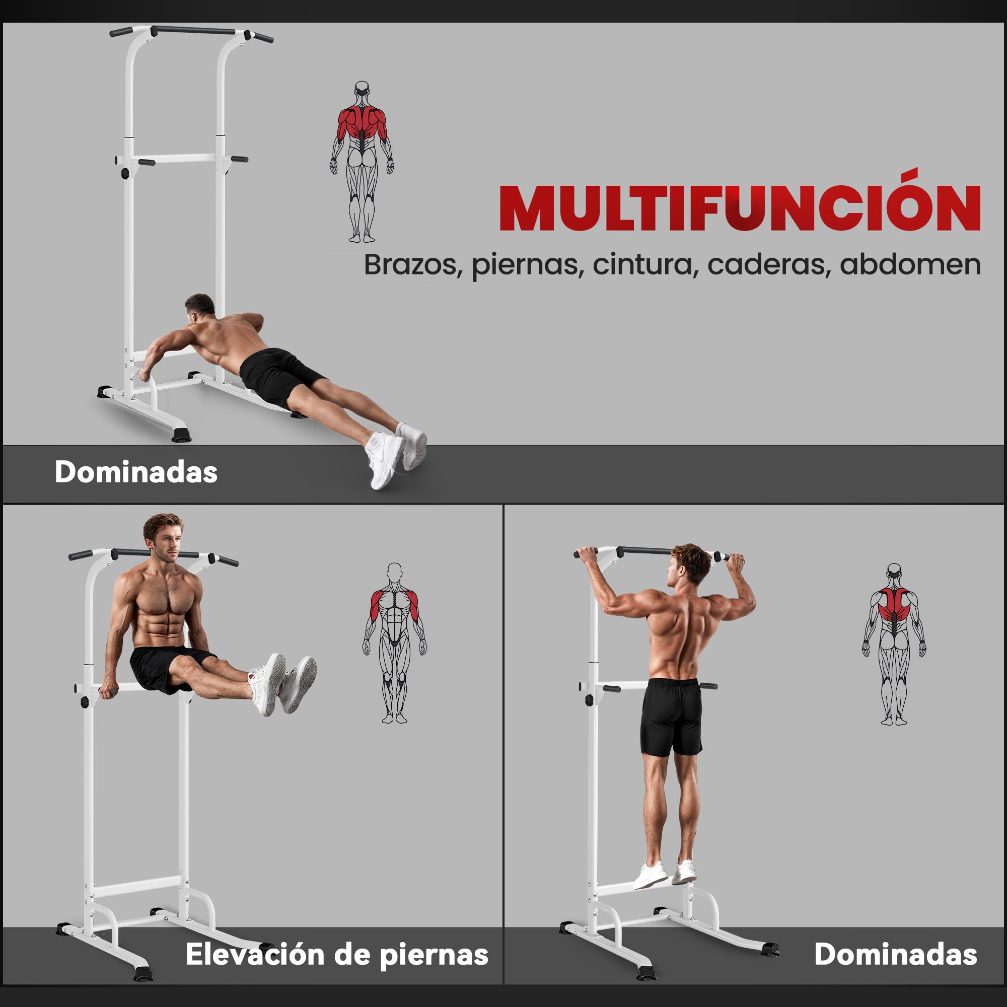 SPORTNOW Barra de Dominadas Altura Regulable 176,5-227 cm, Estación de Fondos Resistente para Gimnasio en Casa, Máquina Dominadas Multifuncional, para Entrenamiento de Fuerza, Carga 120 kg
