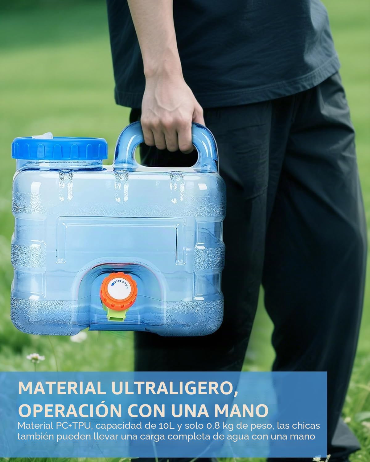 RUYI Bidón de Agua con Grifo y Tapa de Rosca, bidón de Agua para Camping, sin BPA, depósito de Agua portátil con asa para Caravana, Picnic
