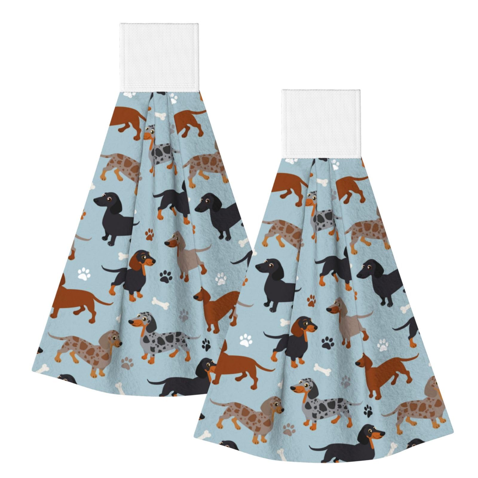 DOPKLNA Dachshund Paws And Bones Blue, 2 Pcs Hanging Coral Fiber Hand Towels for Bathroom, Absorbent Kitchen Towels