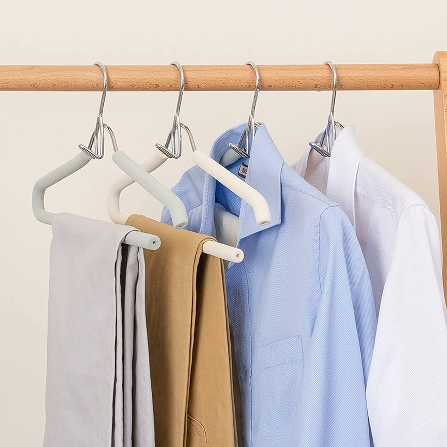 Tie Rack Pants Hangers 8 Pack Multi Functional Scarf Stand Hangers Open Ended Metal Pants Rack EVA Foam Crossbar Space Saving Tie Rack Closet Organizer Closet Organizer (Color : Gray) (Apricot )