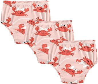 Potty Training Underwear 3 Packs Cute Red Crabs Bows Soft Toilet Training Pants for Toddler Girls Boys 2T-5T,