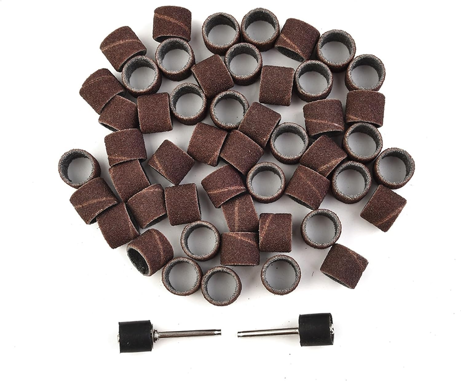 240 Grit Sanding Drum Bands 100pcs with 2 Mandrels for Rotary Tools for Sanding Wood Metal Plastic and DIY Projects