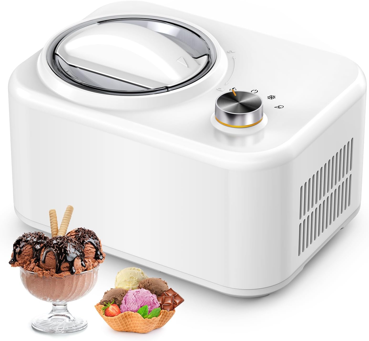 COWSAR Fully Automatic Ice Cream Maker with Built-in Compressor,Fruit Yogurt Machine Pre-freezing is No Needed,Removable Ice Cream Bowl, Easy Clean (CH-IC3908-1)