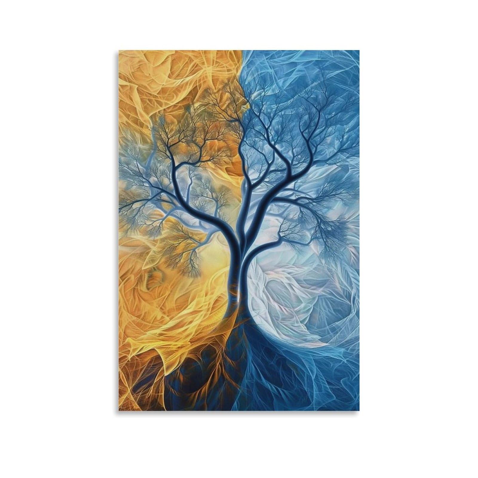 MGHTGRWE Split Hue Filament Symmetrical Bare Tree 01 Poster Wall Art Canvas Vintage Aesthetic Painting Decor for Rooms 08x12inch Unframe-style