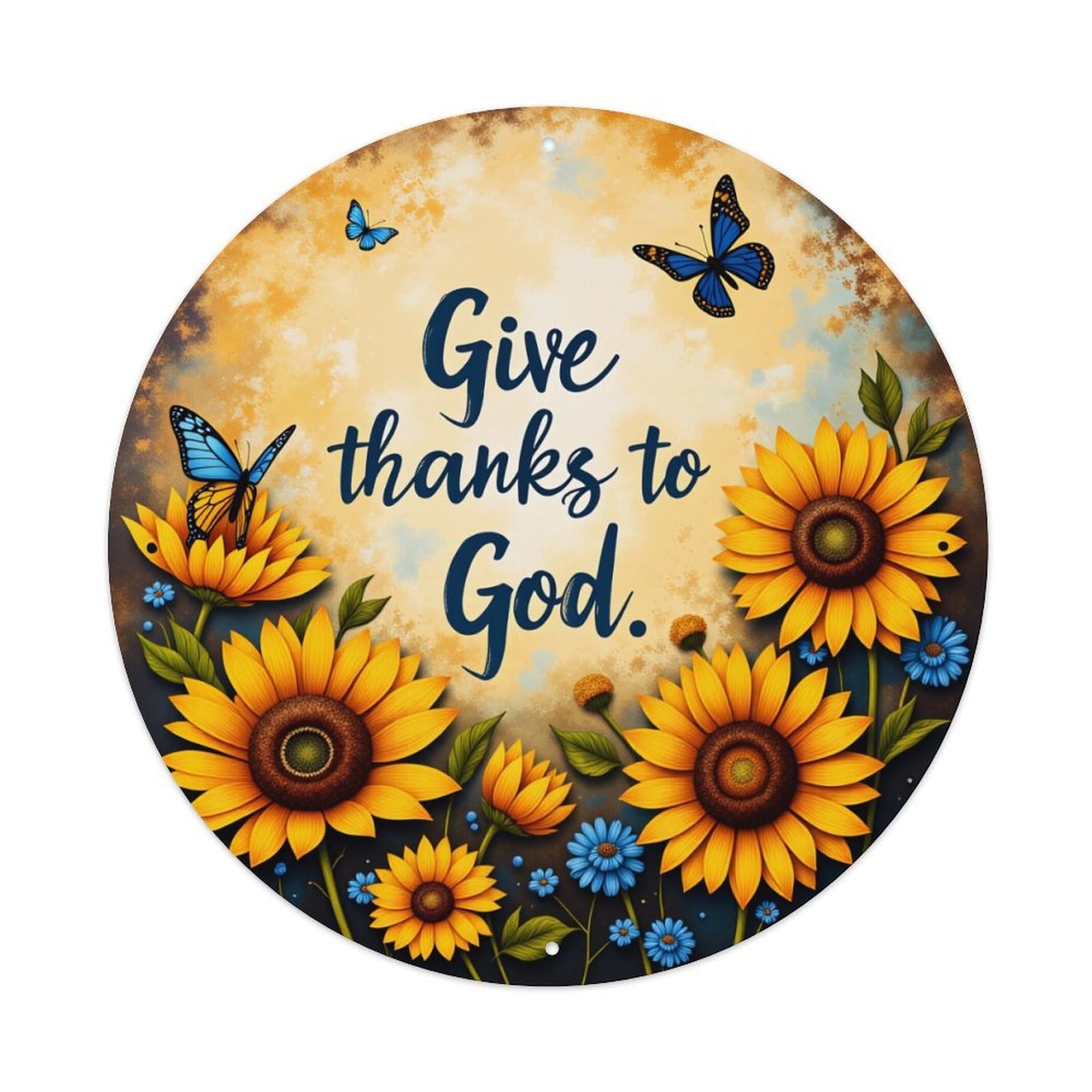 Jdyaojiesheng Vintage Sunflowers Butterflies Sky Text Leaves Round Tin Sign Retro Metal Wall Decor Metal Poster, Home Bar Garage Farmhouse Cafe Wall Art Decoration 8X8inch