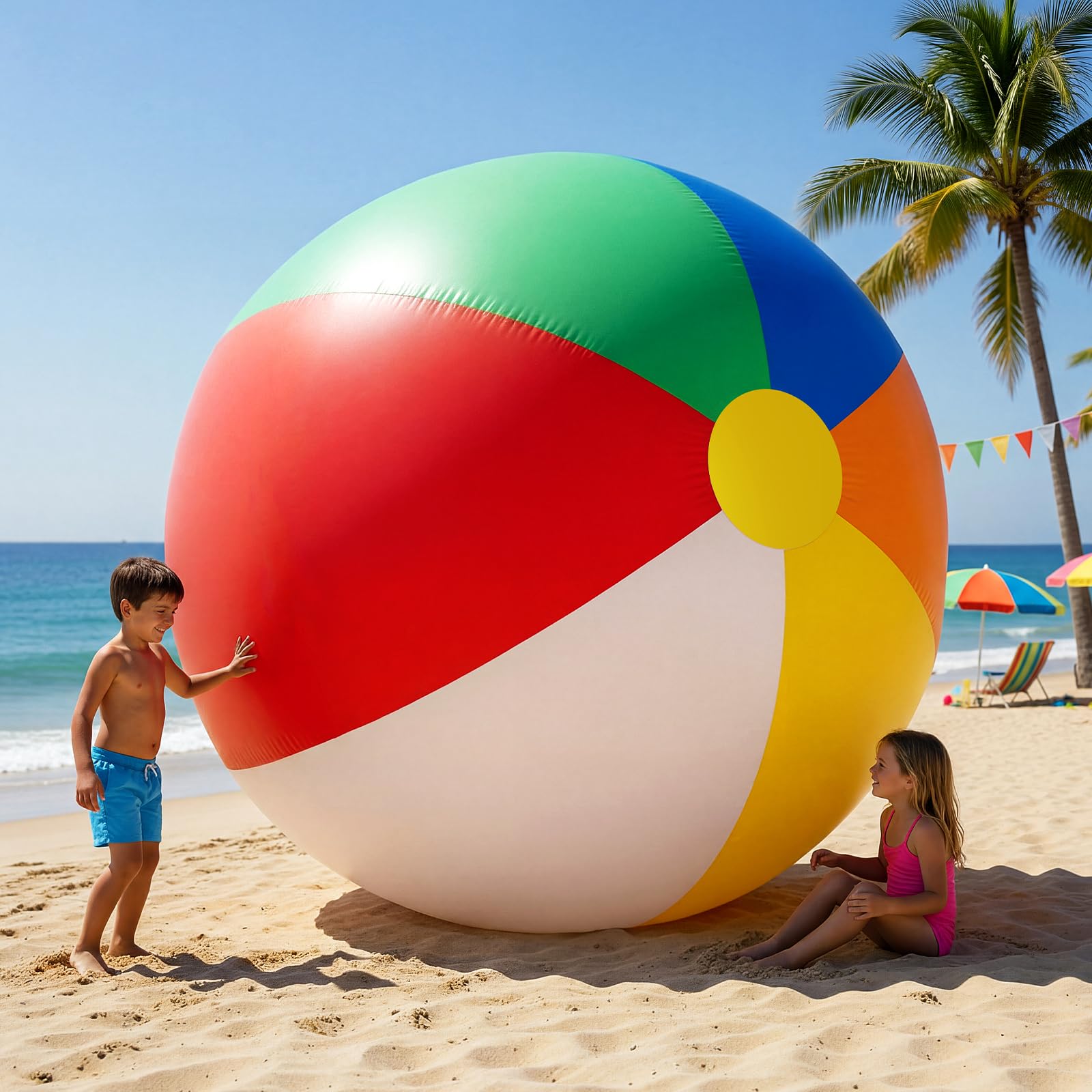 Photo 1 of Shappy 8 FT Giant Inflatable Beach Ball Decoration Jumbo Blow Up Rainbow Beach Balls with Built-in LEDs for Pool Beaches Yard Lawn Garden Decor