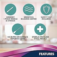 Vista 5 de Jeringas de insulina de un solo uso TRUEplus, 28G 1.0cc 1/2 pulgada de longitud de aguja, 100 unidades (10 paquetes de 10)