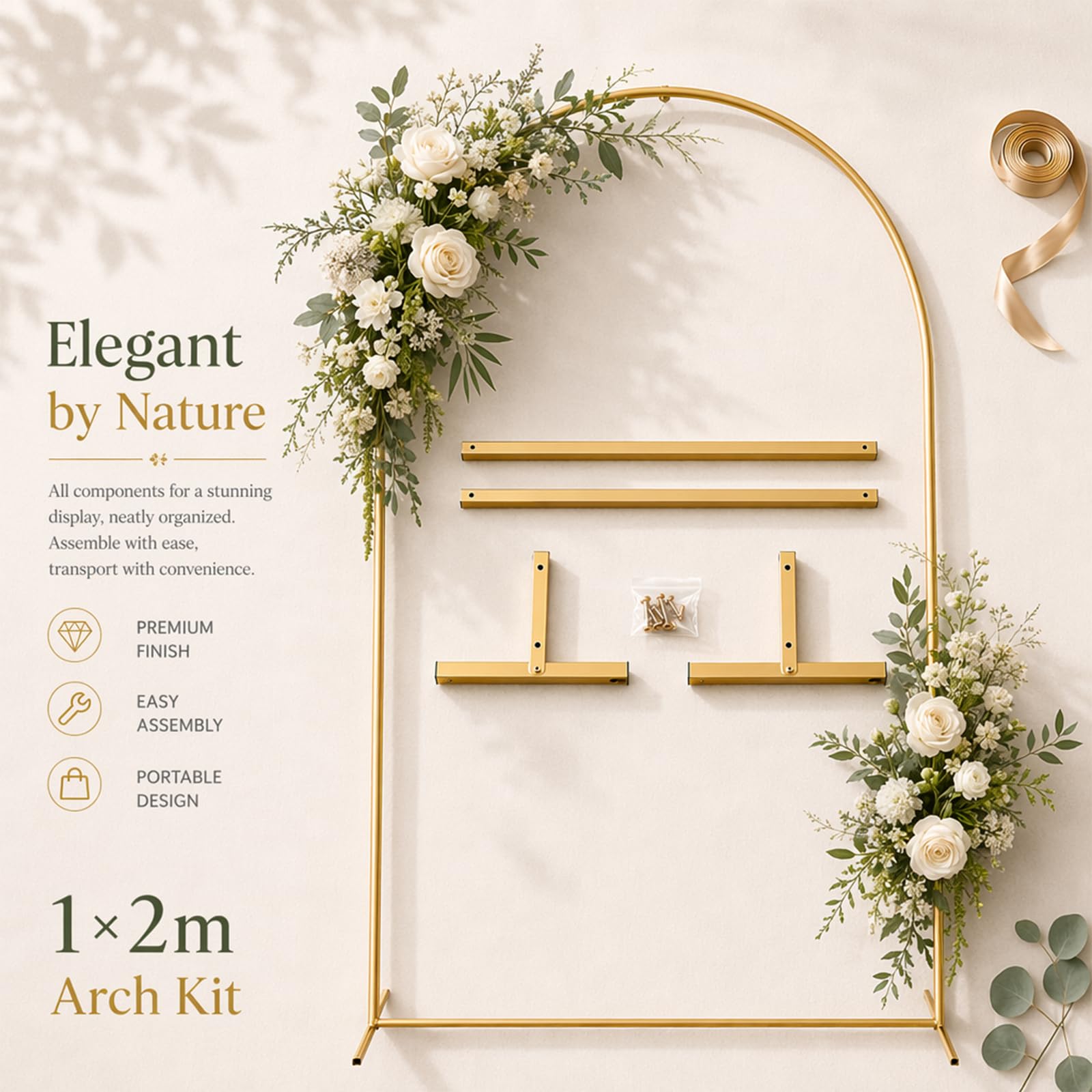 Arche de Mariage,100x200cm – Fond élégant pour Mariages et fêtes | Idéal pour mariages, anniversaires, remises de diplômes, fêtes, Stable et élégant