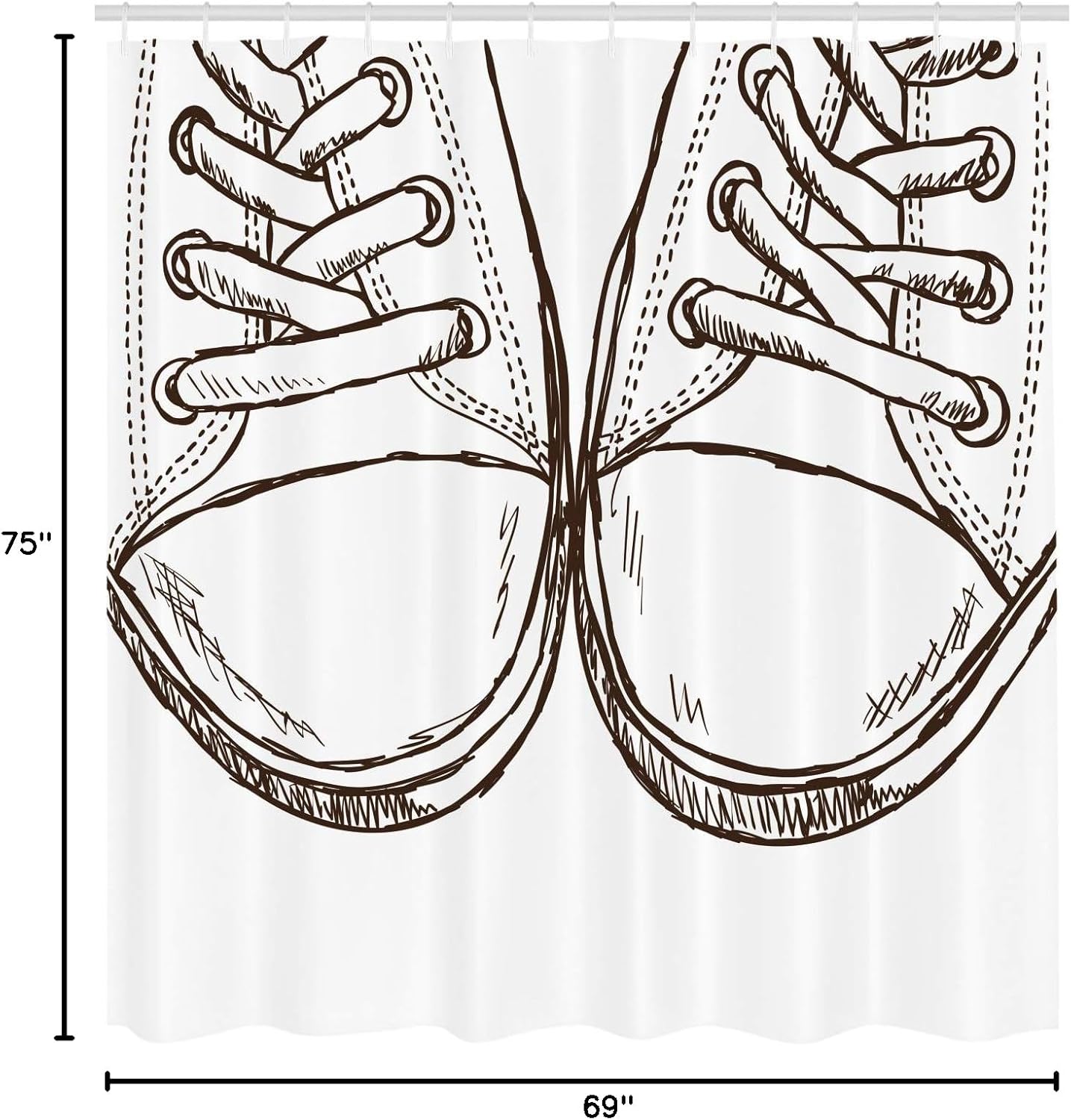 Ambesonne Hipster Shower Curtain, Sneakers in Hand Drawing Style Casual Footwear Teenager Urban Lifestyle Theme, Cloth Fabric Bathroom Decor Set with Hooks, 69" W x 75" L, Dark Brown White