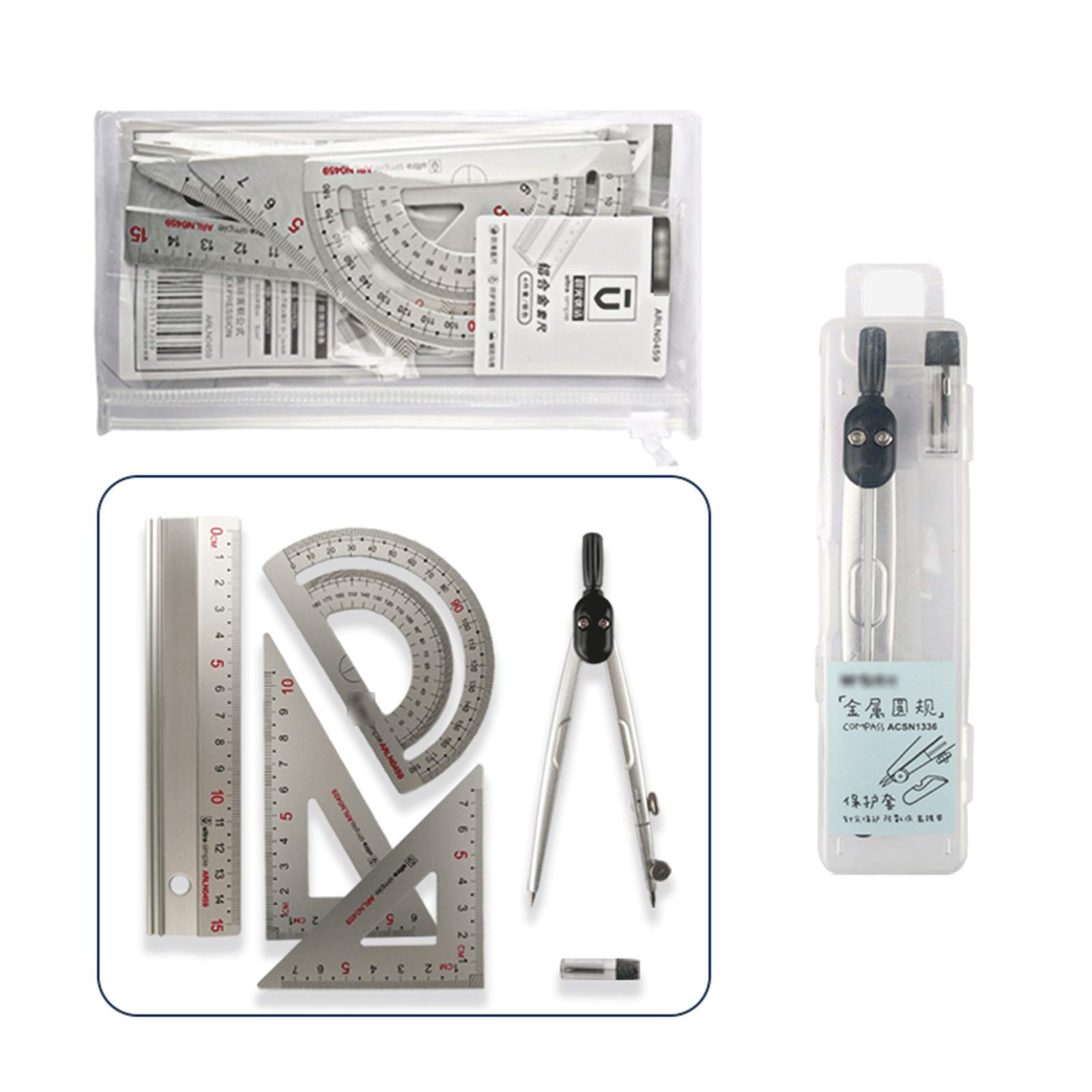 SwePer Boussoles Ensemble de compas multifonctionnel for étudiant, ensemble de règles de géométrie de test, ensemble de 6 outils de dessin mathématique et fournitures de bureau scolaires Outils de mes