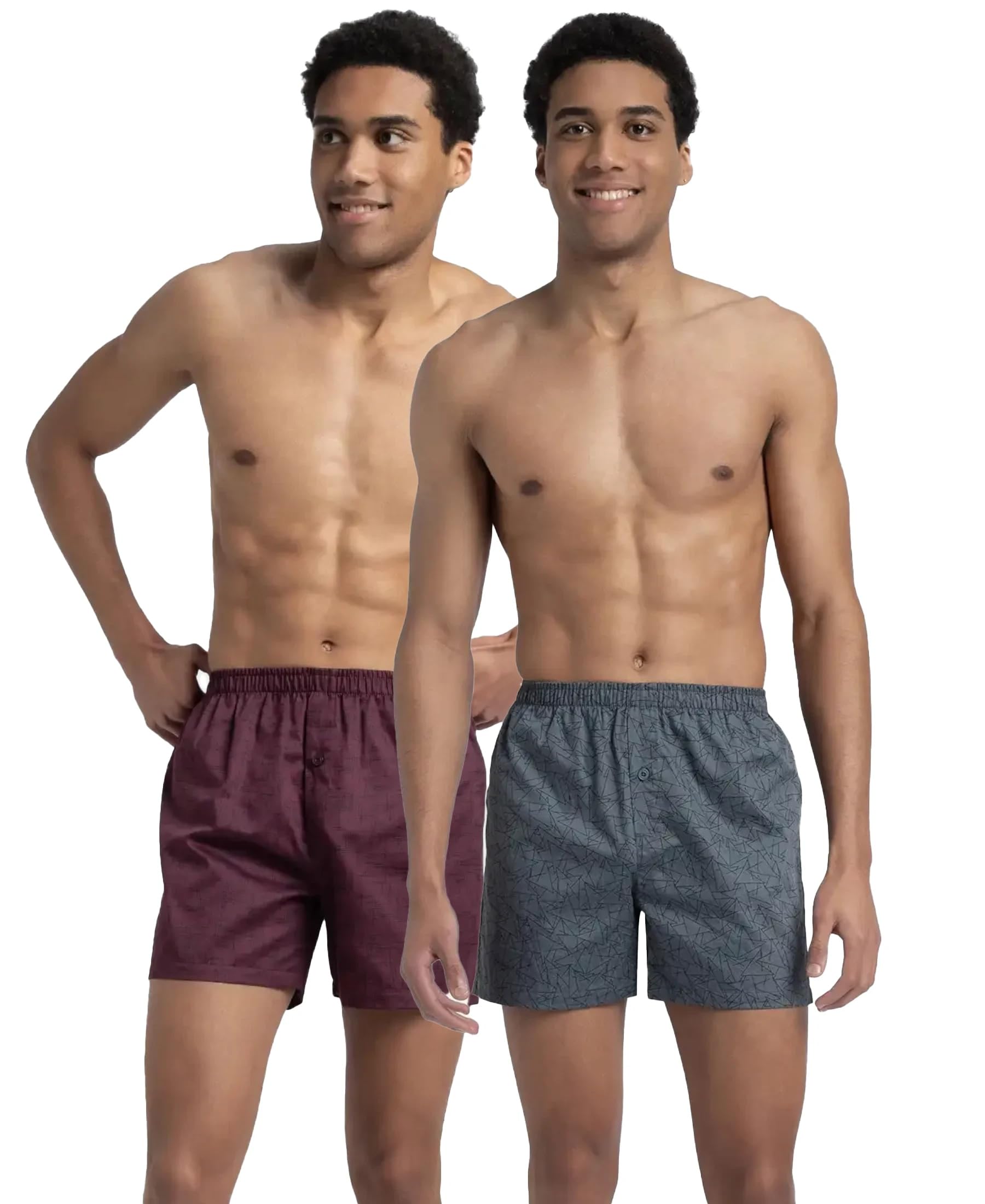 Jockey 8222 Men's Super Combed Mercerized Cotton Woven Printed Inner Boxers with Ultrasoft and Durable Inner Waistband (Pack of 2)