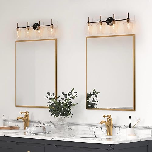 Miniatura 2 de Durent Lighting Lámparas de tocador de baño, 4 luces de baño sobre espejo, 28.5 pulgadas, negro y dorado