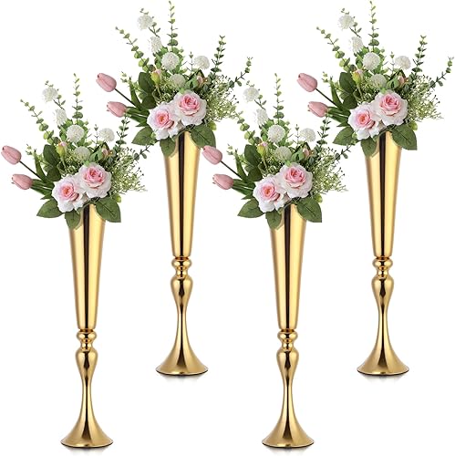 4 piezas de jarrón dorado para centros de mesa de boda para mesas de 22.5 pulgadas de alto, jarrones dorados para centros de mesa, soporte