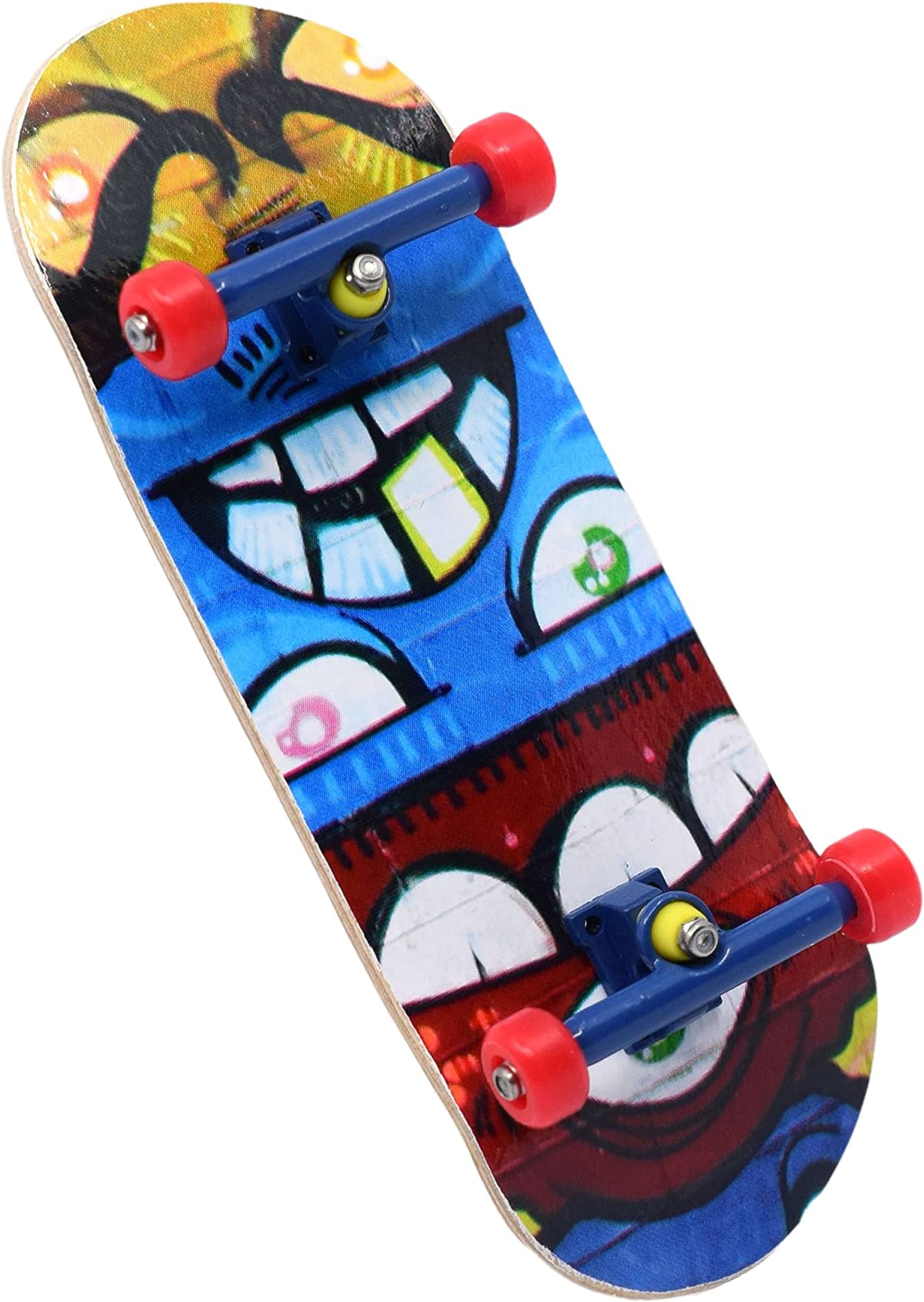 Teak Tuning 32mm Heat Transfer Graphic Complete Fingerboard – “Stack 'Em Monsters | 32mm x 97mm Handmade Wood Deck | Pro Board Shape & Size | 61A Pro Duro Bushings