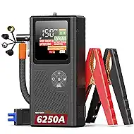 CS02 6250A Peak Jump Starter with Air Compressor, 18000mAh Battery Pack, 9L Gas/7L Diesel, USB-A Charging, Smart Display, 45 Starts, Safety Protection 48-Months Stand-by Time